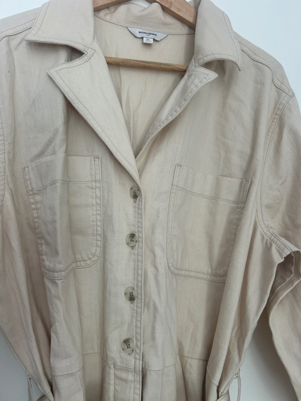 Banana Republic Cream Button-Front Jumpsuit with Tie Waist - Picture 3 of 4